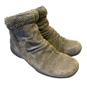 Baretraps Leanna Ankle Boots Lady 9.5M Brown Leather Faux Fur Side Zip Platform